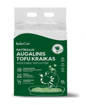 Pakaiši kaķu tualetēm BeloCat Tofu Clumping Cat Litter Aloe Vera 6l